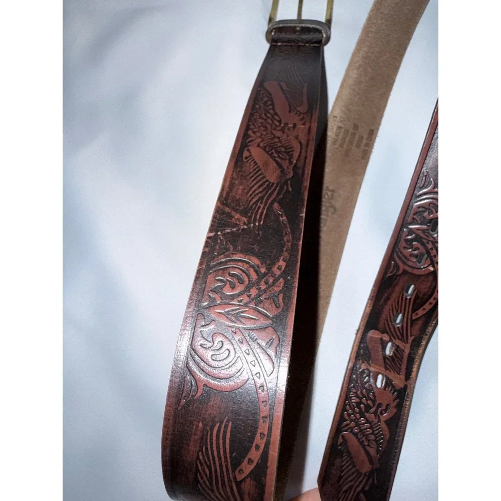 Wrangler Mens Brown Leather Western Eagle Floral Embossed Belt 44 3W06152